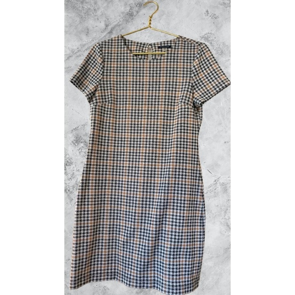 Tommy Hilfiger Womens Houndstooth Short Sleeve Sheath Dress Tan Black Size 10